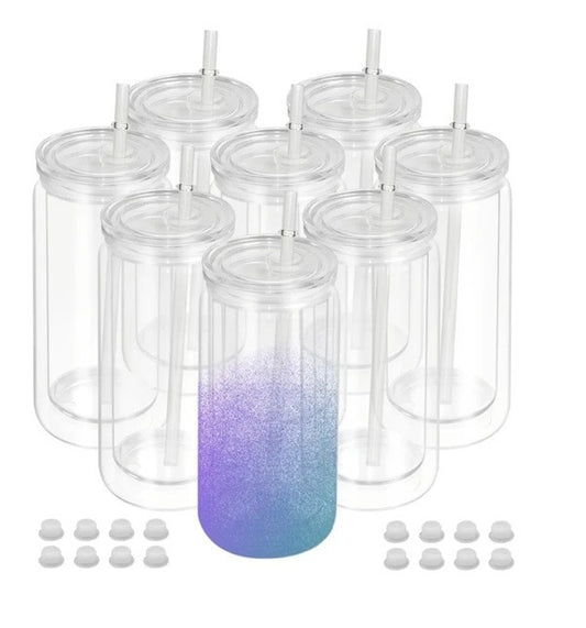 16OZ ACRYLIC SNOW GLOBE TUMBLER W/CLEAR LIDS & STRAW