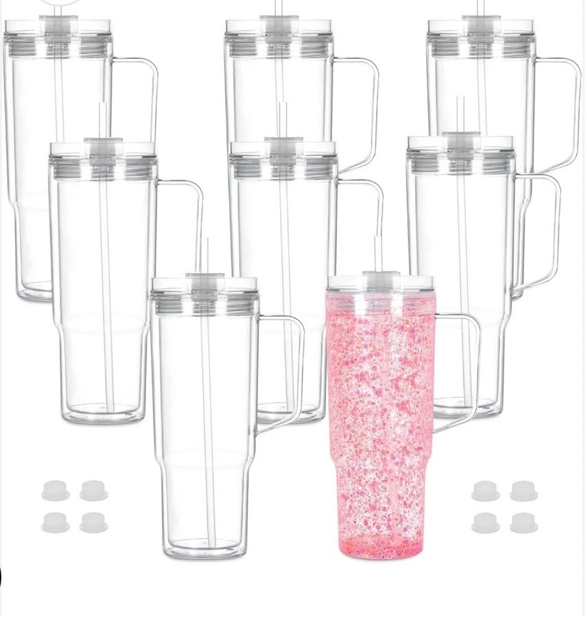 40oz ACRYLIC SNOW GLOBE TUMBLER W/CLEAR LIDS & HANDLE